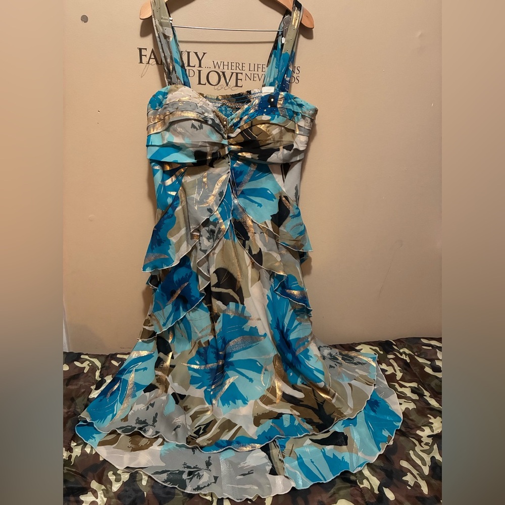 Robbie Bee Blue and Brown Floral Dress Size 16